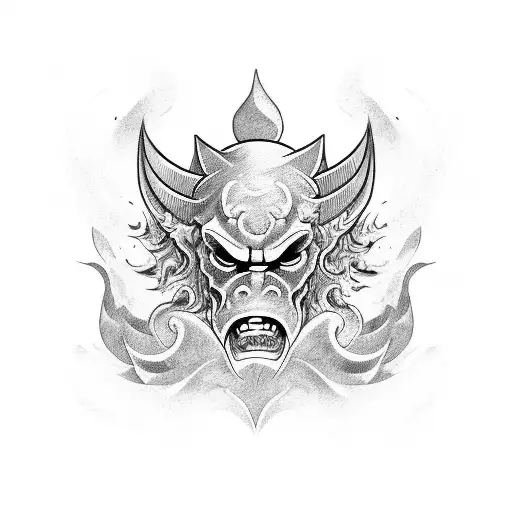 Bottom Half Oni Mask and Waves tattoo design idea