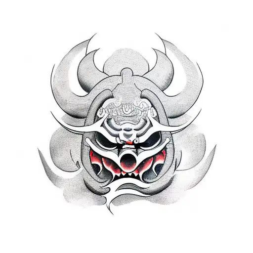 Bottom Half Oni Mask and Waves tattoo design idea