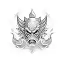 Bottom Half Oni Mask and Waves tattoo design idea