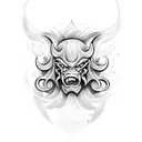 Bottom Half Oni Mask and Waves tattoo design idea