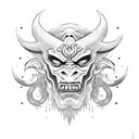 Bottom Half Oni Mask and Waves tattoo design idea