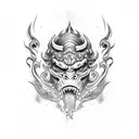 Bottom Half Oni Mask and Waves tattoo design idea