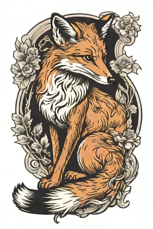 full body of a fox sitting tattoo design idea