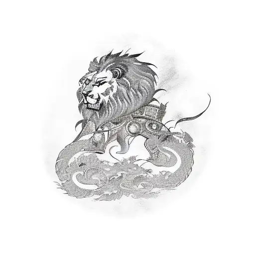 knight ikki of phoenix with lion on the side  tattoo design idea