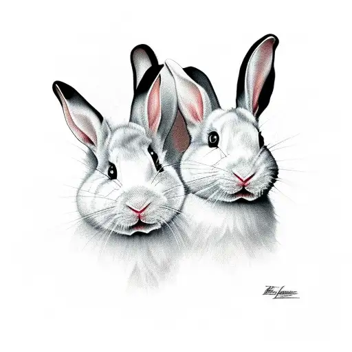 one white and one black rabbit sitting back to back tattoo design idea