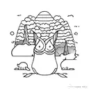 one white and one black rabbit sitting back to back tattoo design idea