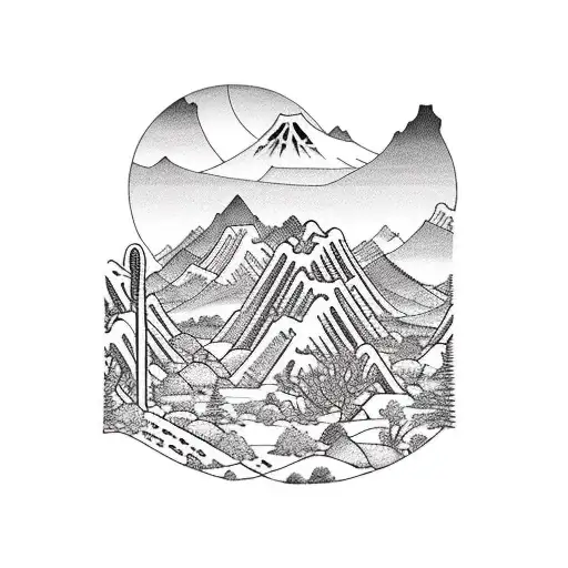 desert Utah landscape with canyons and arches  tattoo design idea