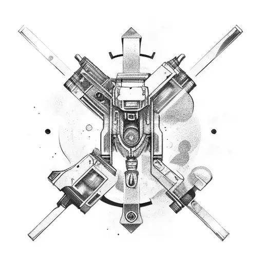 A futuristic anime-inspired design incorporating guns and mechanical elements tattoo design idea