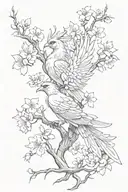 cherry blossoms, phoenix fantasy, linework, tattoo design idea