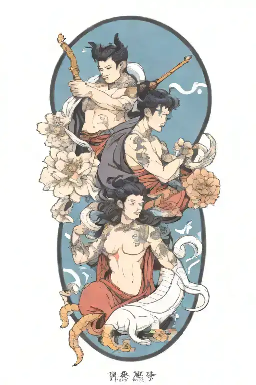 Taurus, Libra and Gemini zodiac signs as people in 1 picture tattoo design idea