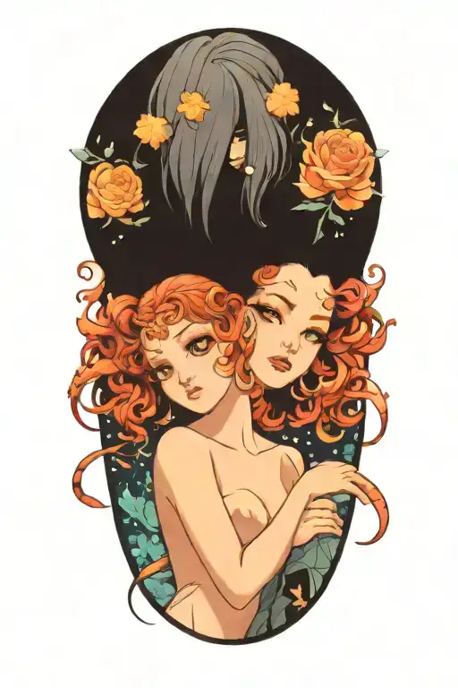 Gemini zodiac sign as people posing tattoo design idea