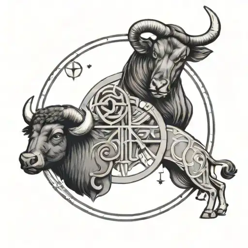 A minimalist tattoo featuring the zodiac signs of Taurus, Gemini, and Libra arranged in a circular pattern symbolizing unity and harmony within the family tattoo design idea