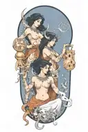 Taurus, Libra with scale and Gemini zodiac signs as people in 1 picture tattoo design idea