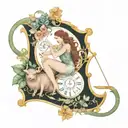 Taurus, Libra and Gemini zodiac signs in an ethereal scene togheter with a scale tattoo design idea