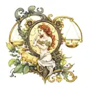 Taurus, Libra and Gemini zodiac signs in an ethereal scene togheter with a scale tattoo design idea