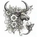 A dreamy tattoo design featuring Taurus, Libra, and Gemini as ethereal beings adorned with intricate floral details in a serene natural setting tattoo design idea