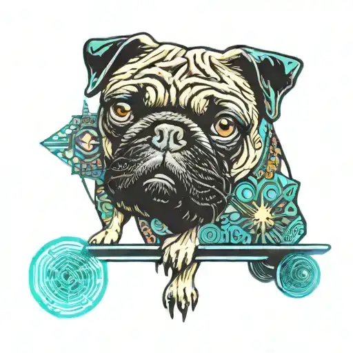 an old grumpy pug who loves mommy, who loves dog training. She is will-power and she can skateboarding tattoo design idea