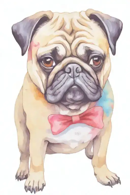 old grumpy pug, who loves mommy. who is will-power, and love skateboarding and dog training tattoo design idea