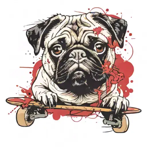 an old grumpy pug who loves mommy, who loves dog training. She is will-power and she can skateboarding tattoo design idea