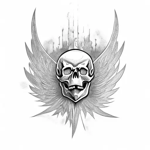 skull with a phoenix tail under it tattoo design idea