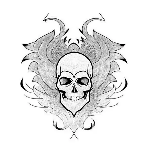 skull with a phoenix tail beneath tattoo design idea