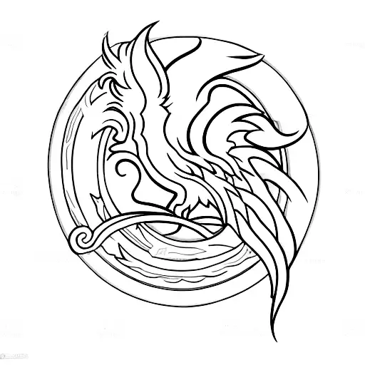 skull with a phoenix tail under it tattoo design idea