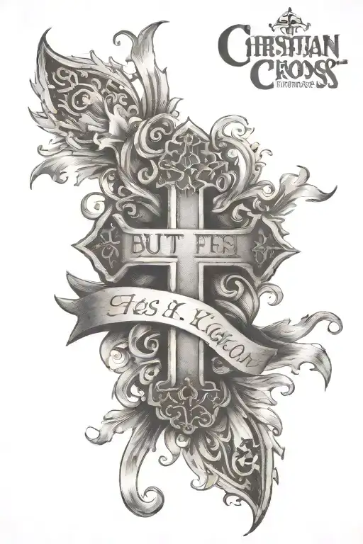 Christian Cross with words "but first seek the kingdom of God tattoo design idea