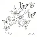 flowers and butterflies spine  tattoo design idea
