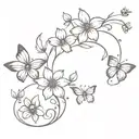 flowers and butterflies spine  tattoo design idea