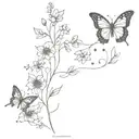 flowers and butterflies spine  tattoo design idea