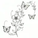 flowers and butterflies spine  tattoo design idea