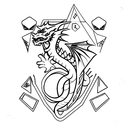 dragon with dice d20 dnd tattoo design idea