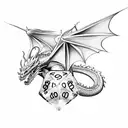 dragon with dice d20 dnd tattoo design idea