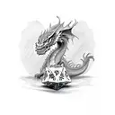 dragon with dice d20 dnd tattoo design idea