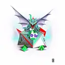 dragon with dice d20 dnd tattoo design idea