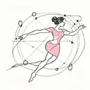 Dancer, Note, Circuit, Bow, Math Symbols, "1939". Black with pink accents, soft lines, small. Meaning:Reflects passions  tattoo design idea