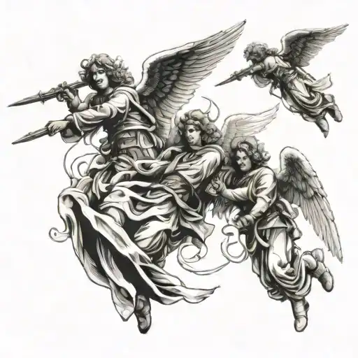 angels descending down from the heavens for war  tattoo design idea