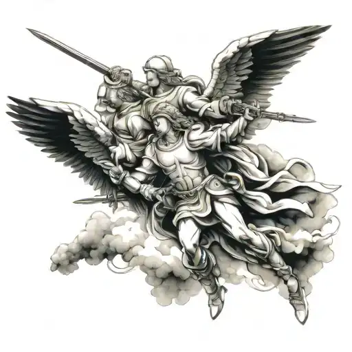 angels descending heaven for war tattoo design idea