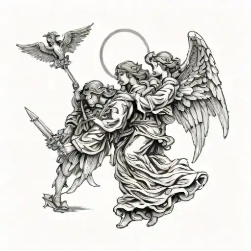 angels descending heaven for war north to south  tattoo design idea