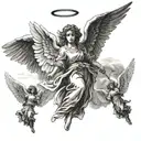 angels descending heaven for war tattoo design idea