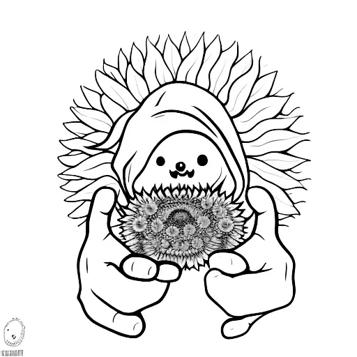 ghost holding a sunflower in his hands and looking cute tattoo design idea