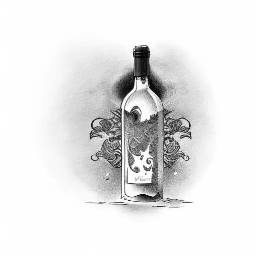 wine bottle with label on it tattoo design idea