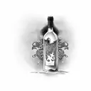 wine bottle with label on it tattoo design idea