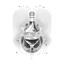 wine bottle with label on it tattoo design idea