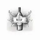 wine bottle with label on it and a grape leaf  tattoo design idea