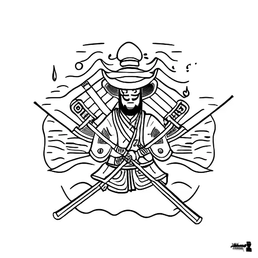 Ronin with samurai sword and straw hat tattoo design idea