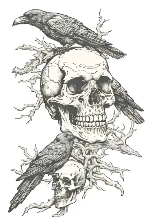 skull and crow tattoo design idea