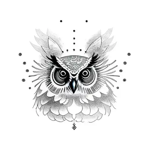 a owl with a red aura and cardinal points tattoo design idea