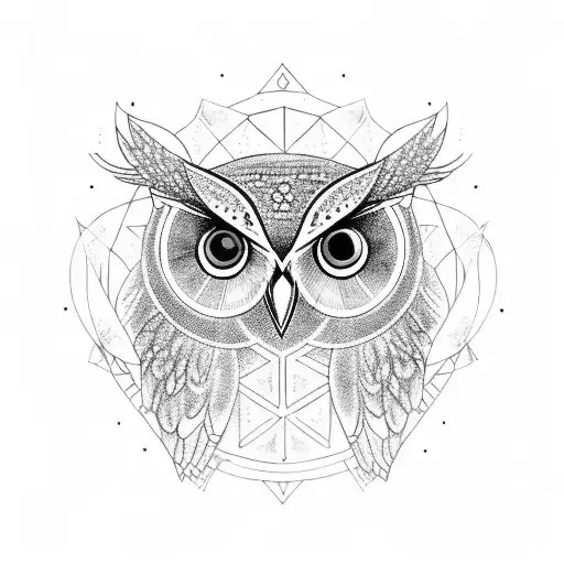 a owl with a red aura and cardinal points tattoo design idea