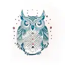 a owl with a red aura and cardinal points tattoo design idea